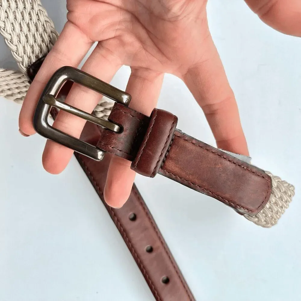Orvis Vintage Woven Stretch Belt with Leather Trim - Made in USA - 40”